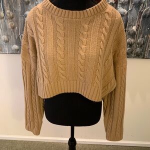 Cropped Cable Knit Sweater - Camel